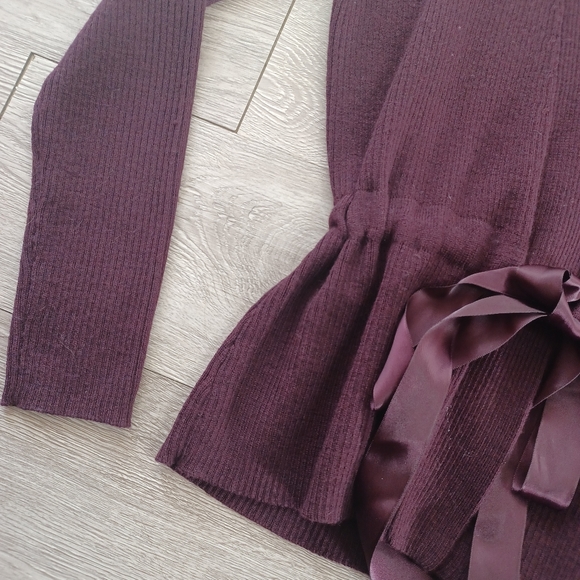 Kenar 100% Italian Merino Wool Plum Wine Cardigan Tie Front Sweater - Picture 5 of 10